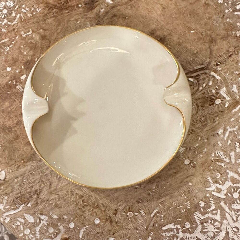 Lenox Mansfield Ashtray Classic Cream Porcelain Gold Rims Vintage‎ Trinket Bowl